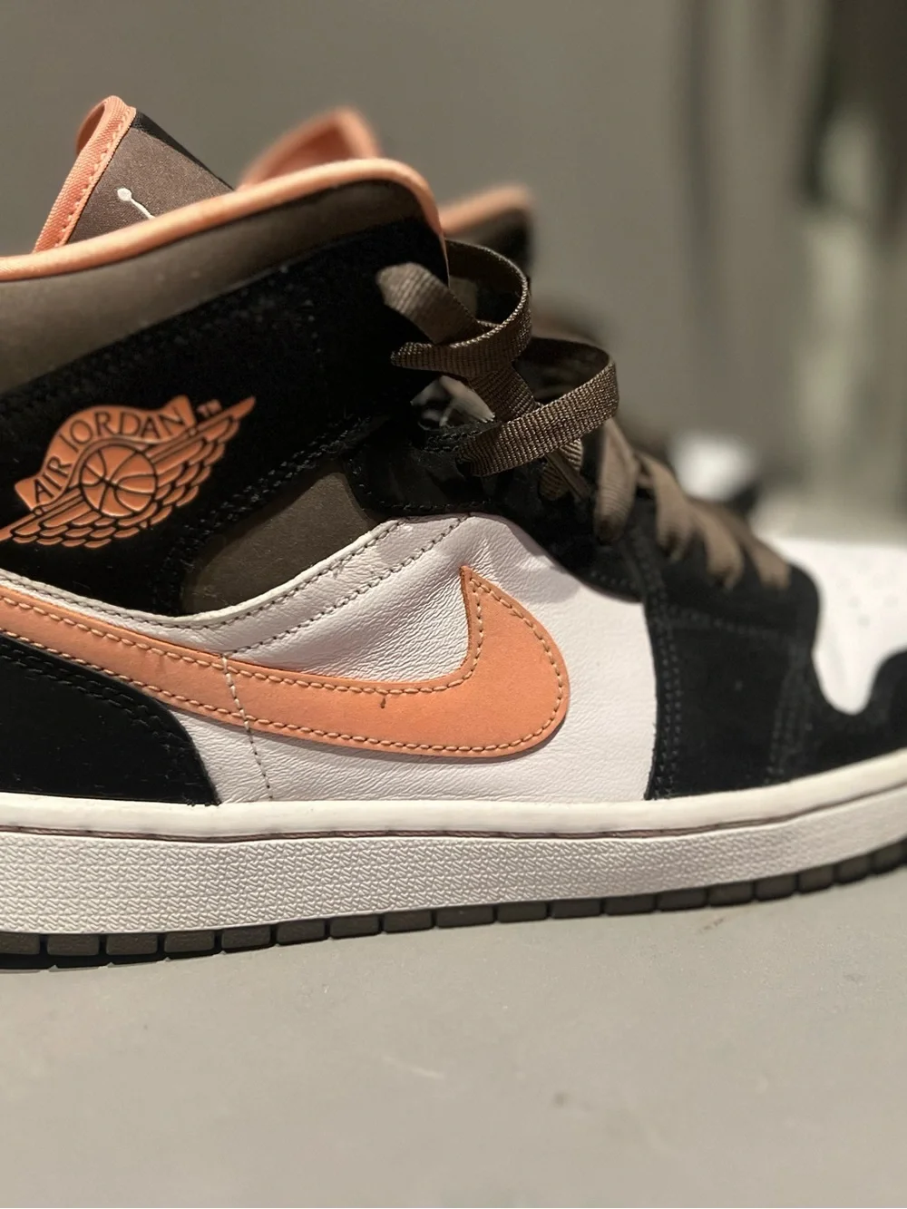Jordan High-Top Sneakers - Black & White with Peach Accents